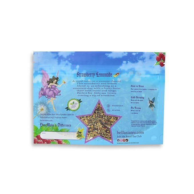 Bellasia Tea Strawberry Lemonade for Kids Using Real Fruit Pieces - Caffeine Free Herbal Tea with Real Ingredients & Balanced Flavor- Add Loose Leaf Tea to Your Child’s Routine for A Fun & Tasty Drink. 20-25 Cups-StrideForce Fitness