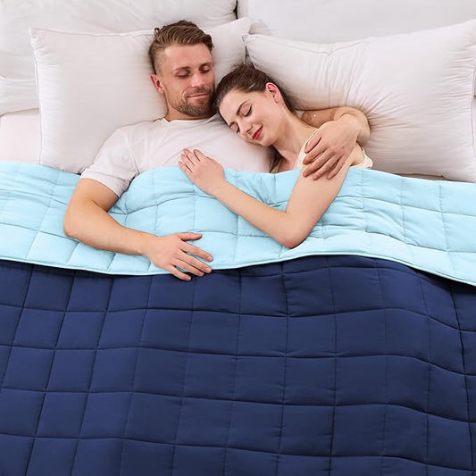 King Size Weighted Blanket for Adults (30 lbs, 80” x 87”, Navy & Blue) Cooling Heavy Blanket for Sleeping Perfect for 290-310 lbs, Breathable Blanket for Adults & Couple All Season, Machine Washable-StrideForce Fitness