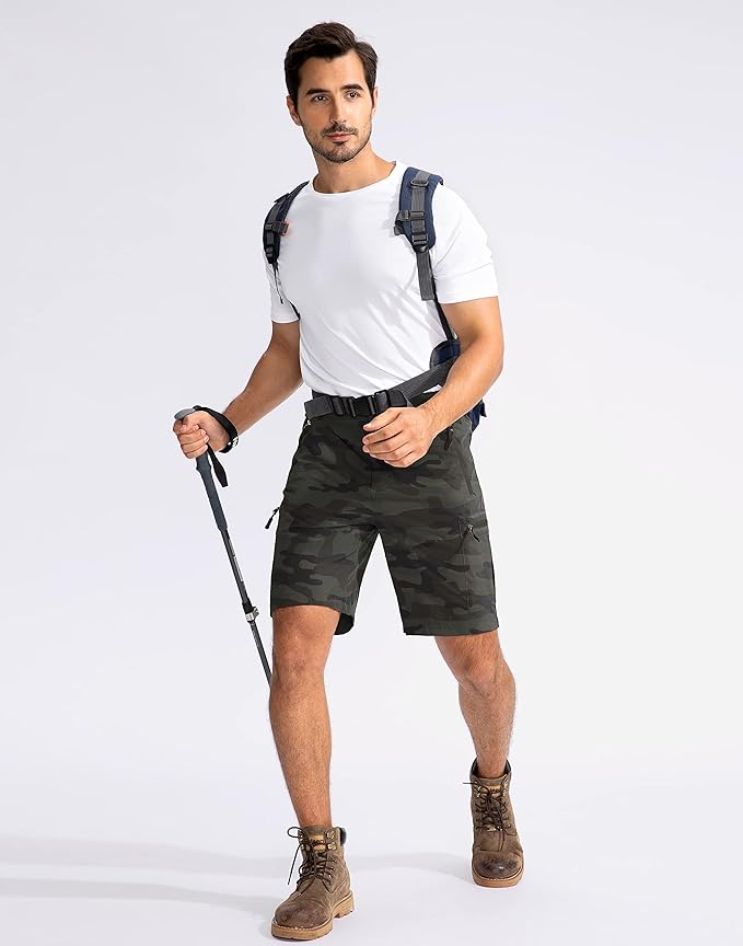 Pudolla Men's Hiking Cargo Shorts 9" Lightweight Outdoor Work Shorts for Men Travel Golf Camping Casual with 5 Zipper Pockets-StrideForce Fitness