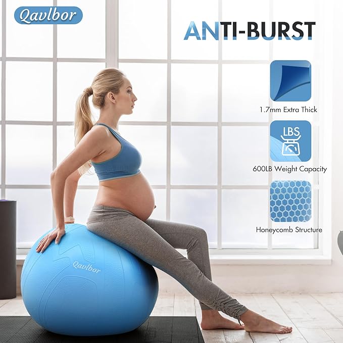 Yoga Ball Pregnancy Ball, 1.7mm Extra Thick Birthing Ball for Pregnancy, 600LB Anti-Burst Exercise Ball for Fitness, Balance, Physical Therapy, Non-Slip Stabil-ity Ball with Bump-StrideForce Fitness
