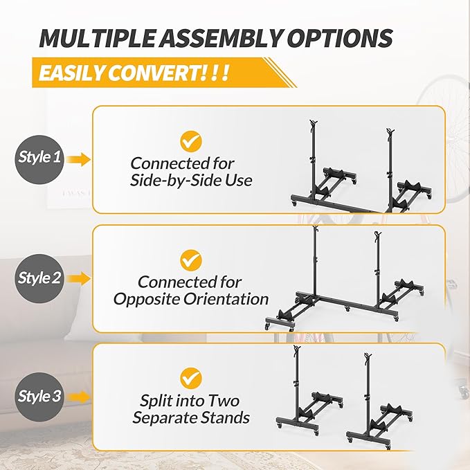 Vertical Bike Stands (2 Pack)，Standing Bike Rack for Garage Floor，Upright Bicycle Floor Stand Indoor Bike Holder with Adjustable Height for Garage & Apartment - for Wheels Sizes up to 29”-StrideForce Fitness