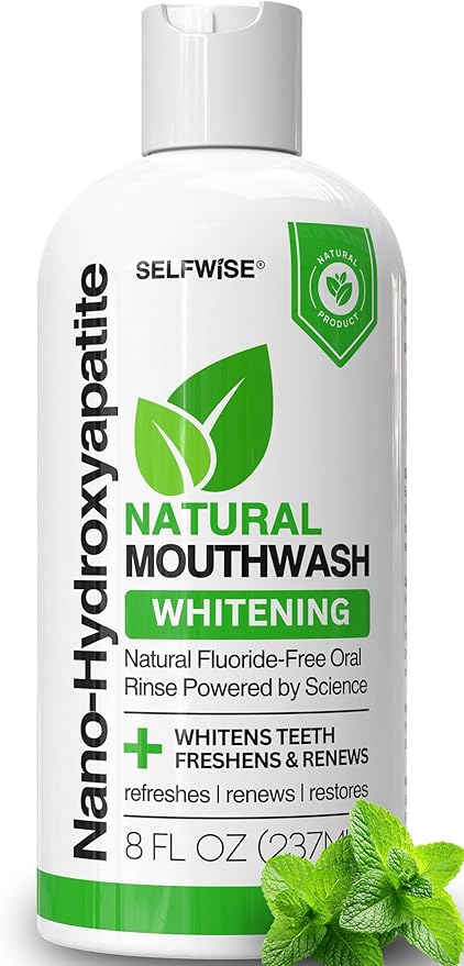 Nano-Hydroxyapatite Natural Whitening Mouthwash with Xylitol – Fluoride-Free, Alcohol-Free, Antiseptic Oral Rinse for Fresh Breath & Enamel Protection – Gentle for Sensitive Teeth