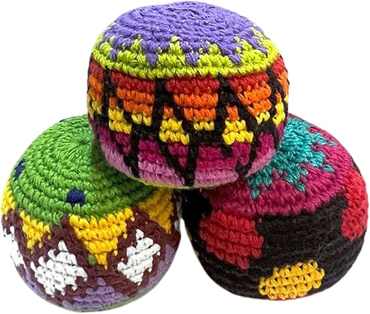 Mia Jewel Shop - Kick Ball Foot Bag | Assorted Crochet Hacky Sacks for Adults | Juggling Balls for Beginners | Punching Bag | Multicolored Geometric Pattern | Handmade Guatemalan Crafts