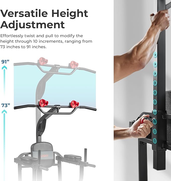 Sunny Health & Fitness Power Tower, Dip Bar, Push-Up & Pull Up Assisting Parallette Station w Optional Rock Climbing Grip Trainer-StrideForce Fitness