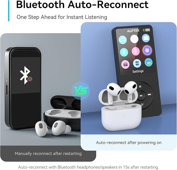 AGPTEK A02 MP3 Player with Bluetooth 5.3, 1.8 inch Screen Portable Music Player with Speaker, FM Radio, Voice Recorder, Supports Expanded Up to 128GB(Black, 64GB)-StrideForce Fitness