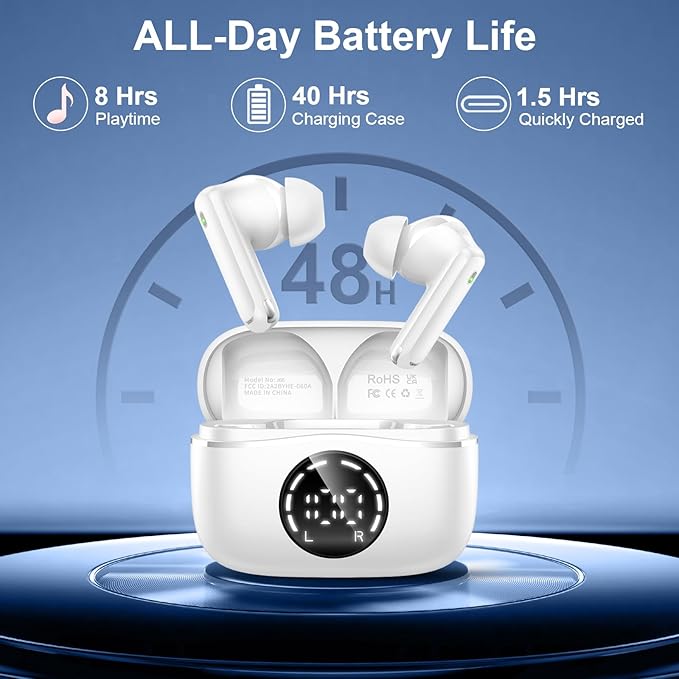 Bluetooth 5.4 Headphones, 2025 Wireless Earbuds 3D Hi-Fi Stereo Bass Ear Buds, 4 ENC Noise Cancelling Mic, 3g USB-C in-Ear Earphone Sport, IP-X7 Waterproof Workout Gym for Android iOS Laptop Pad-StrideForce Fitness