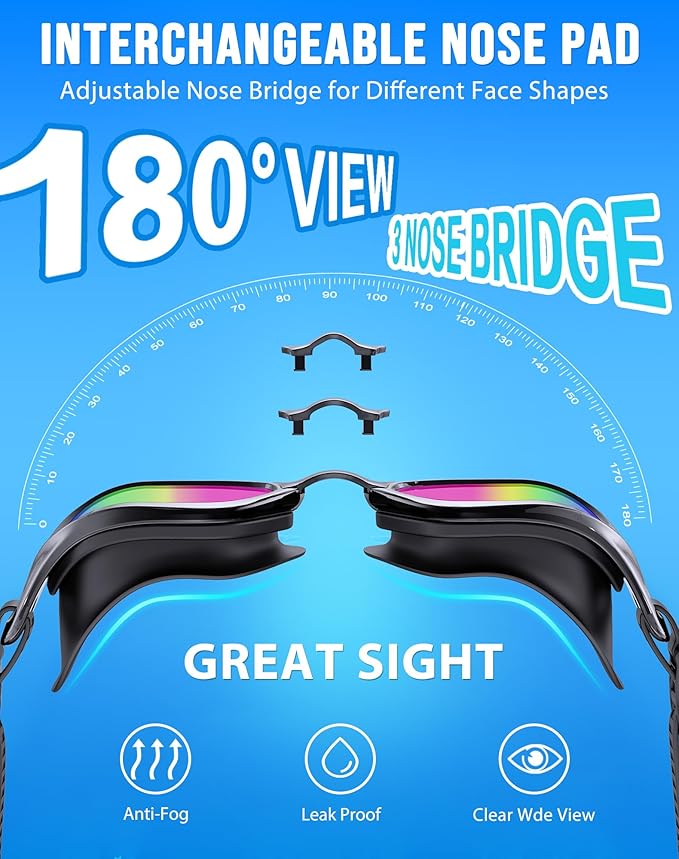 Swim Goggles, Unisex Adult Swimming Goggles Anti Fog Anti UV No Leakage Wide View for Men Women Youth-StrideForce Fitness