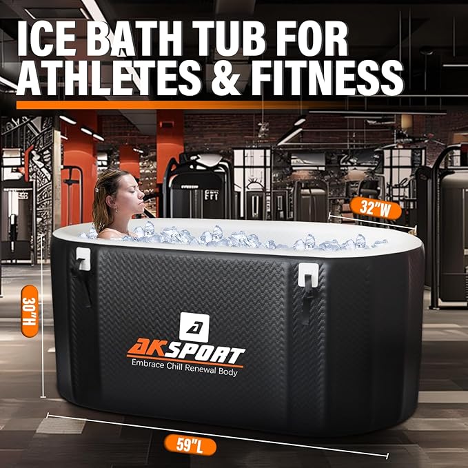 AKSPORT Ice Bath Tub for Athletes, 238 Gallons Inflatable Cold Plunge Tub Compatible with Water Chillers, Icebath for Recovery & Cold Water Therapy, Portable Bathtub for Indoor & Outdoor-Black-StrideForce Fitness