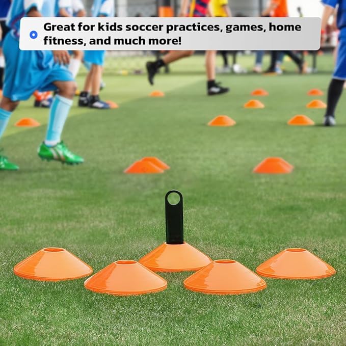 GHB Soccer Cones 25/50/100 Pack Disc Soccer Sport Cones Training Field Marker Agility Cones for Traffic, Basketball, Coaching, Practice Equipment Includes Cone Drills Guide-StrideForce Fitness