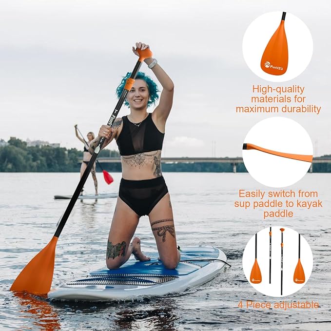 SUP Paddle, Stand Up Paddle Board Paddle Lightweight Adjustable 4-Piece Aluminium Kayak Paddles, Unique Lock Design Floating Alloy Shaft Paddle for Paddle Board-StrideForce Fitness
