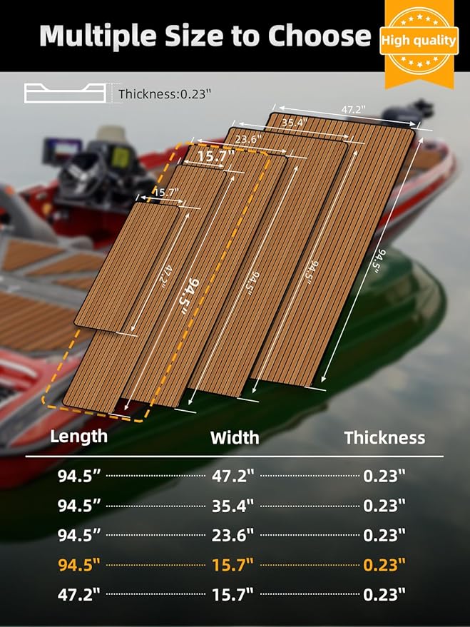 FOCEAN Boat Flooring EVA Foam Boat Decking Faux Teak Marine Flooring Boat Mat Boat Carpet Sheet for Motorboat RV Yacht Kayak Surfboard, 94.5"x 47.2"/35.4"/23.6"/15.7"-StrideForce Fitness