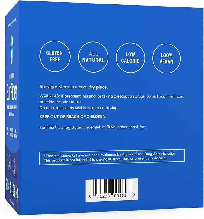 Tomorrow's Nutrition, Organic Sunfiber Stick Packs, Prebiotic Fiber Supplement for Digestive Health, Low FODMAP, Gluten-Free, 30 Packets, Blue-StrideForce Fitness