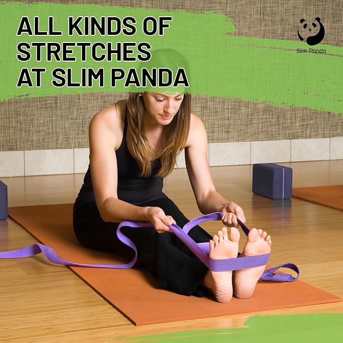Slim Panda Yoga Strap for Stretching,Cotton Yoga Strap with Adjustable D-Ring Buckle,Non-Elastic Yoga Belt for Pilates,Gym Workouts,Physical Therapy,Improve Flexibility-StrideForce Fitness