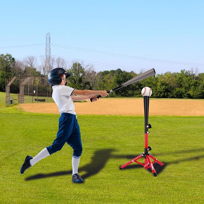Baseball Softball Tee for Kids Toddles 3-10 Years Batting Hitting Tee T Ball Set Stand for Baseball Trainer Easy Adjustable Height 20.5''-29.5''Portable w/Carry Bag for Indoor Outdoor-StrideForce Fitness