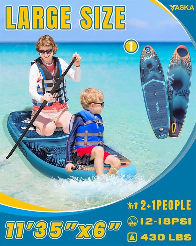 YASKA Inflatable Stand Up Paddle Board - 11ft Extra Wide Paddleboard with Premium SUP Board Accessories,Camera Mount,Non-Slip EVA Deck,5 Handles,Youth/Adult-StrideForce Fitness