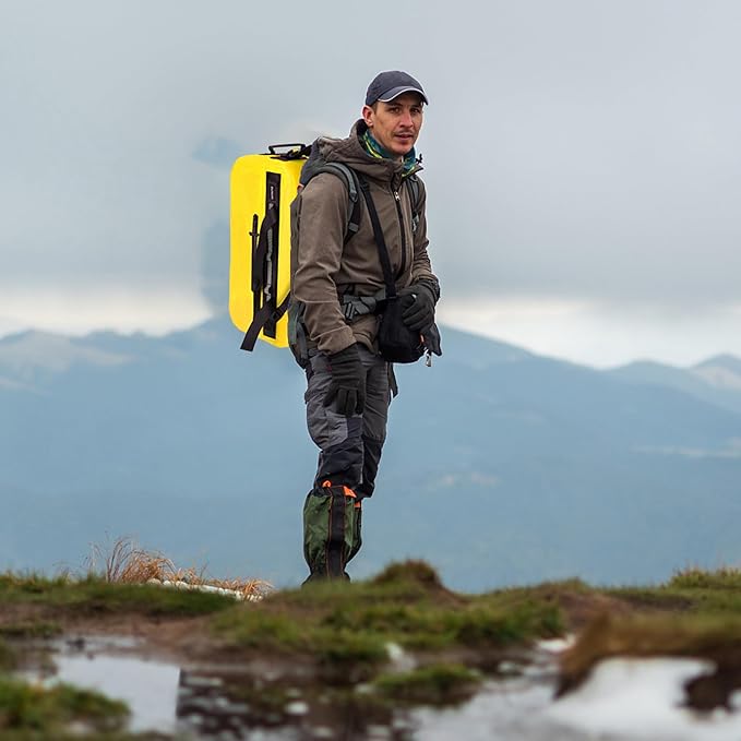 50L Waterproof Dry Duffle Bag Dry Backpack 840D TPU Heavy Duty Dry Bag,Rubber Airtight Zipper, for Kayaking,Boating,Motorcycling,Camping,Rafting,Surfing, Swimming,Fishing,Yellow-StrideForce Fitness