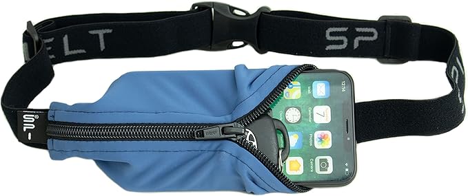 SPIbelt Running Belt for Women Men, Phone Holder for Running, Running Fanny Pack, Holder for Phone, Running Waist Pack, Adjustable Waist, [Fits All Phones]. No Bounce, Steel Blue-StrideForce Fitness