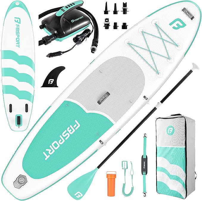 FBSPORT 11FT Premium Inflatable Stand Up Paddle Board with Electric Pump, Yoga Board with SUP Accessories & Carry Bag | Wide Stance, Surf Control, Non-Slip Deck, Leash and Paddle for Youth & Adult-StrideForce Fitness