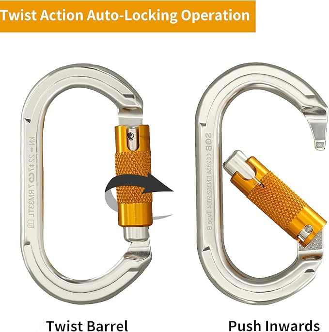SOB Auto Locking Climbing Carabiner Clips,Heavy Duty Asymmetrical Carabiner Connector Used for Rappelling Gear Rescue Outdoor Projects Dog Leash-StrideForce Fitness