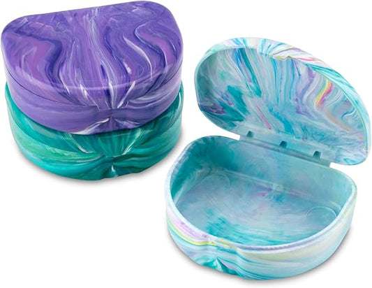 Practicon Marble Retainer Cases, Orthodontic Aligner Case, Mouth Guard Holder (3 Pack) (Mermaid)