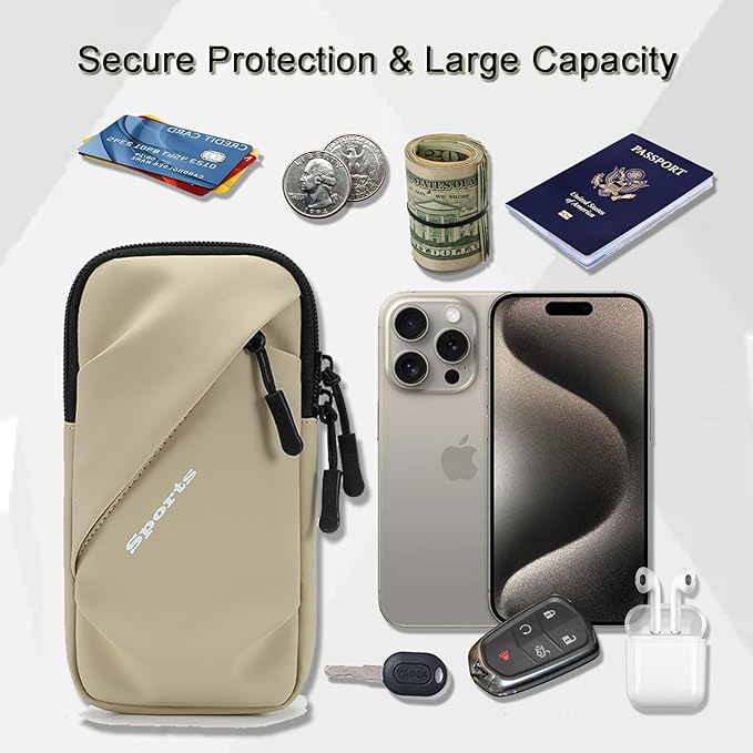 Cell Phone Armbands Running Phone Holder Armband, Phone Holder for Walking, Shoulder Holster Phone Purse Crossbody Bag Phone Pouch (Khaki)-StrideForce Fitness