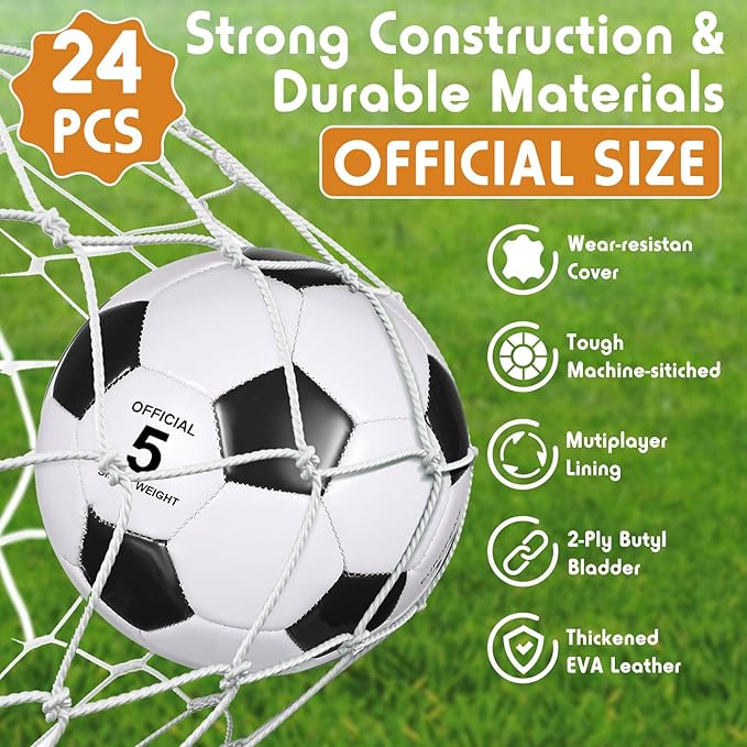 Sotiff 24 Pcs Size 5/4 Soccer Ball Bulk with 24 Pump Deflated Soccer Balls for Kids Teen Football Bulk for Game Training School Team Sports Adults Player Practice Outdoor-StrideForce Fitness