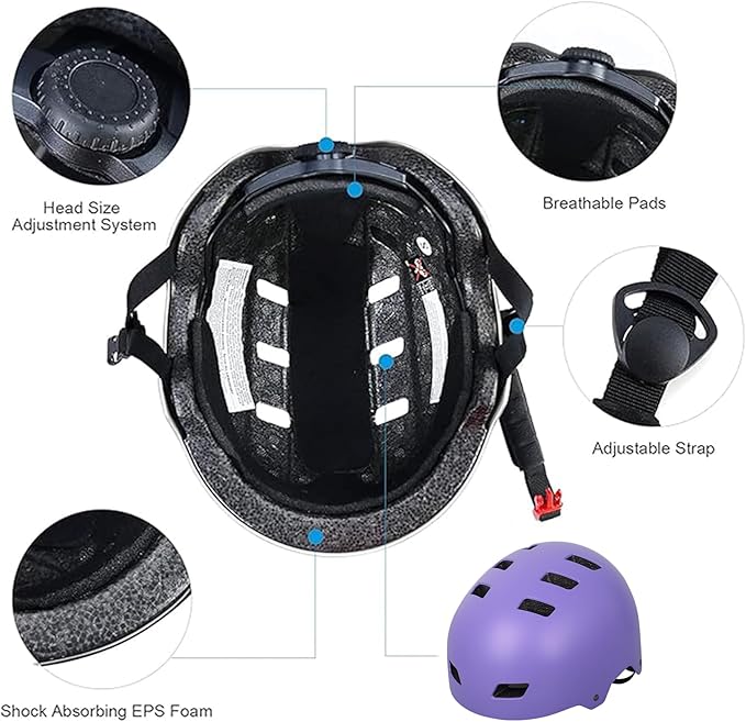 Bike Helmet 3 Sizes for Teenager Kids Youth Adults,Bavilk Skateboard Helmet Adjustable Multi-Sport Bicycle Cycling Scooter Roller Skate Inline Skating Rollerblading for Girls Boys Women Men Teen-StrideForce Fitness