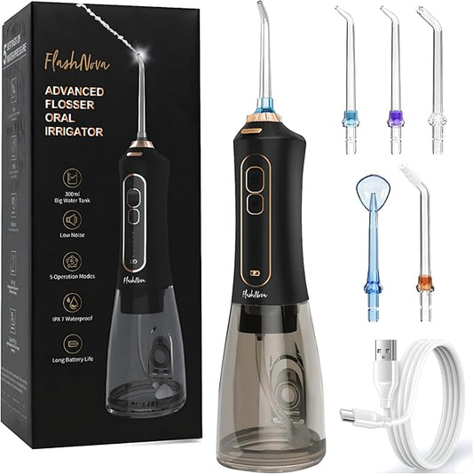 FlashNova Water Flosser for Teeth – Cordless Rechargeable Portable Air Flosser for Teeth, IPX7 Waterproof Oral & Dental Irrigator | Plaque & Tartar Remover | Electric Flosser for Adults, Kids, Braces