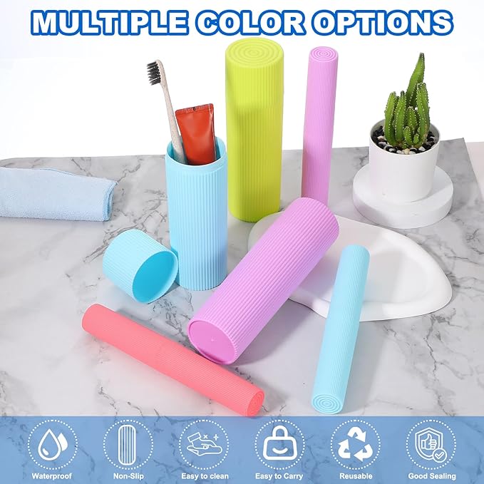 uxcell 2Pcs Travel Toothbrush Case, 7.9x1.2x1.2 Portable Travel Toothbrush Holder with Stripe, Plastic Toothpaste Container for Bathroom, Gym, Business Trip, Camping, Purple