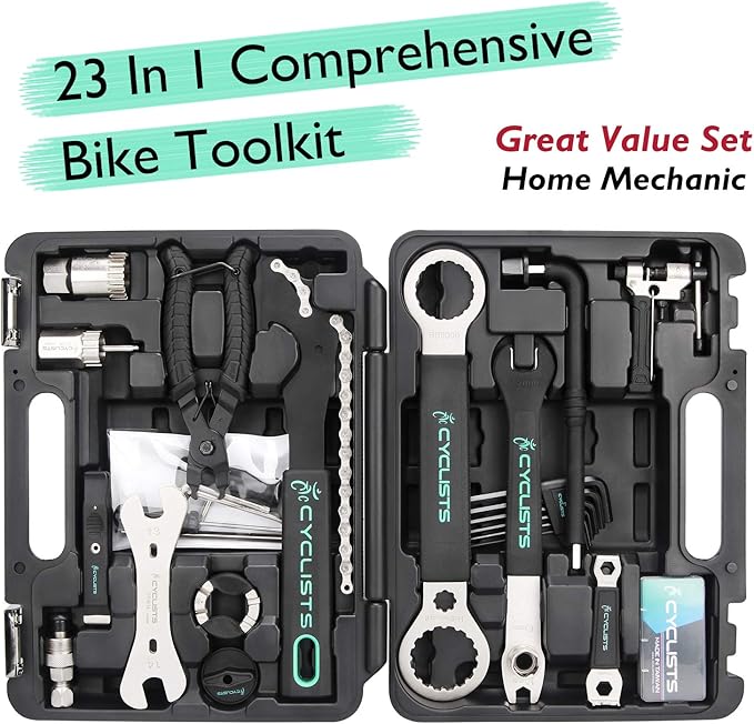 23 Piece Bike Tool Kit - Bicycle Repair Tool Box Compatible - Mountain/Road Bike Maintenance Tool Set with Storage Case-StrideForce Fitness