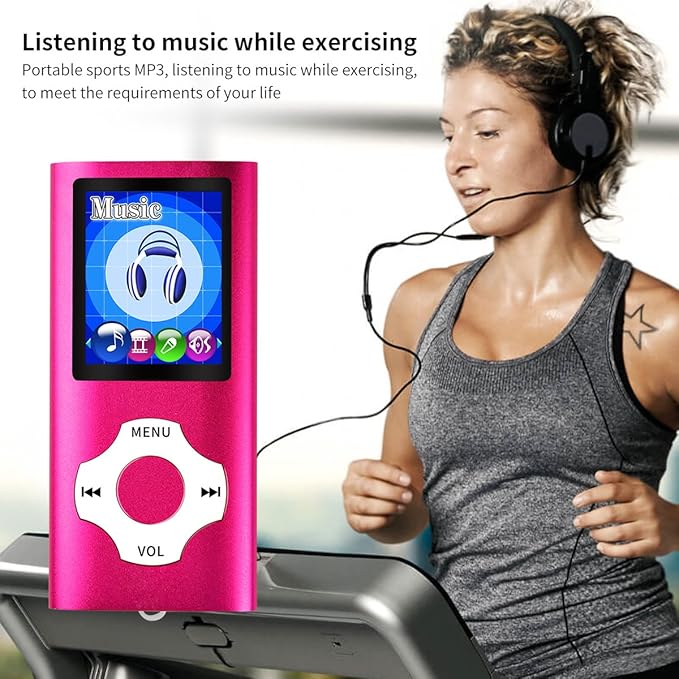 Mymahdi MP3 Player Portable Music Player, 1.8 Inch LCD Screen with Video/Voice Record/FM Radio/E-Book/Photo Viewer, Max Support 64GB Pink-StrideForce Fitness