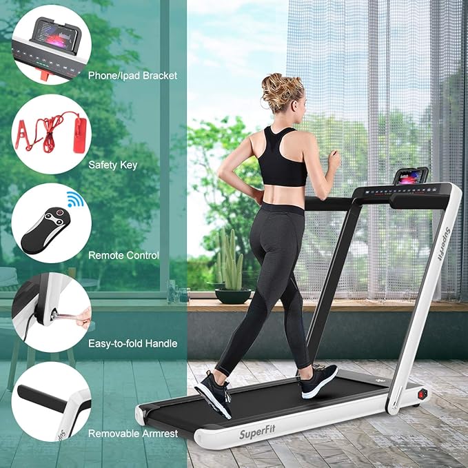 GYMAX Walking Pad, 2.25HP Dual Display Foldable Treadmill for Home with Remote/Smart App Control, Portable Compact Treadmill for Office Under Desk, Folding Running Machine for Small Spaces-StrideForce Fitness