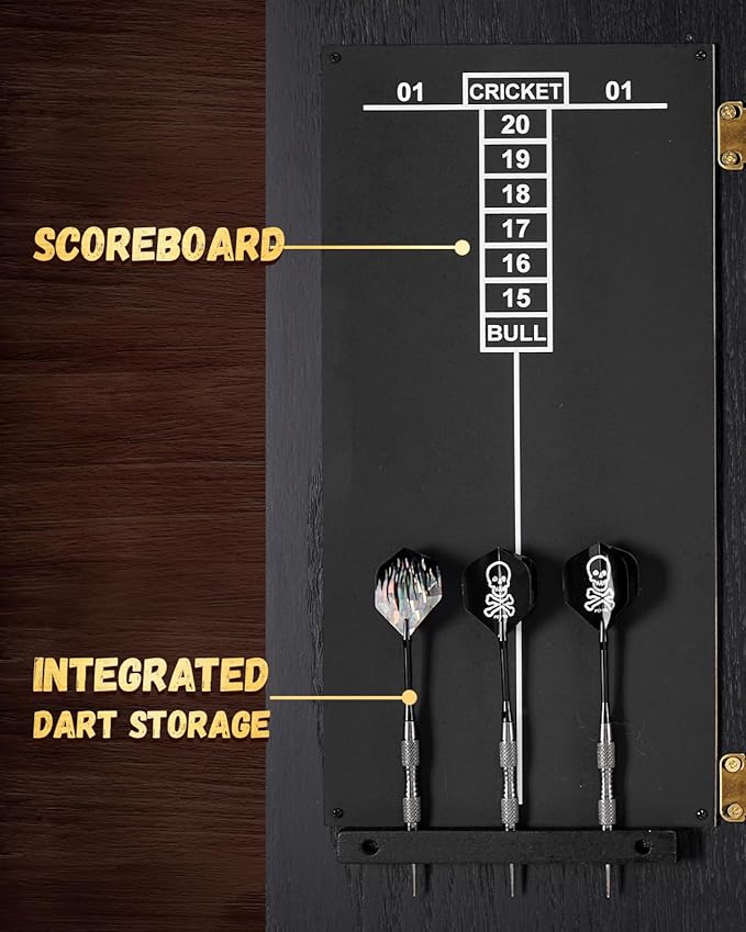 Sisal Dart Board Cabinet Sets, Decorative Dart Boards for Adults [6*Steel Darts] - Wooden Dartboard Cabinet with Integrated Scoreboard for Family Game Rooms-StrideForce Fitness