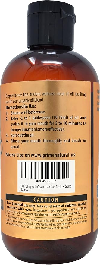 PRIME NATURAL Oil Pulling with Organic Coconut & Organic Cinnamon Bark Oil 8oz - Natural Oral Care & Teeth Whitening - Alcohol Free Mouthwash Freshens Breath, Healthier Teeth & Gums