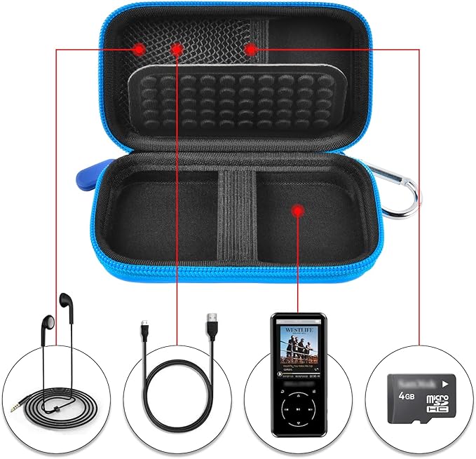 MP3 & MP4 Player Case for SOULCKER/G.G.Martinsen/Grtdhx/iPod Nano/Sandisk Music Player/Sony NW-A45 Music Players with Bluetooth. Fit for Earbuds, USB Cable, Memory Card - Blue+Inside Black-StrideForce Fitness