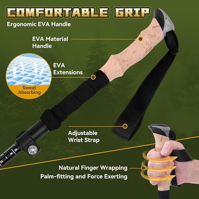 Trekking Poles Aviation Grade Aluminum Alloy-Strong Lightweight Collapsible Walking Sticks for Hiking Poles for Women, Men,Seniors in The 4 Season,All-Terrain,2pc Per Set-StrideForce Fitness