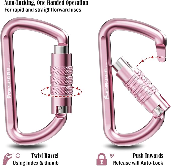 FresKaro 3inch 12kN-2698lbs Auto Locking Carabiner Clips, Solid D Shape, Heavy Duty 7075 Aluminum, Lightweight 1.09oz, Rust Proof, for Hammock, Hiking, Dog Leash, Keychain etc., Multi-Colors-StrideForce Fitness