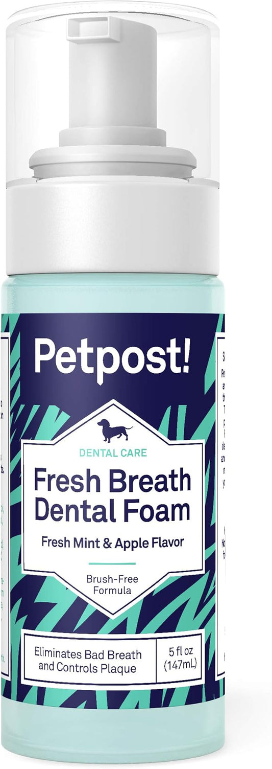 Petpost | Fresh Breath Foam for Dogs - Mint & Apple Flavored Dental Solution That Eliminates Bad Breath - Natural Tooth Cleaning Treatment 5 oz.