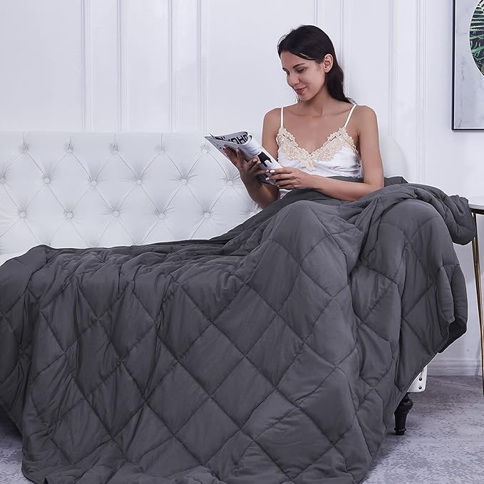 L'AGRATY Weighted Blanket Queen Size (Dark Grey, 60''x80'' | 25 lbs) Cooling Breathable Heavy Blanket with Glass Beads for Adults-StrideForce Fitness
