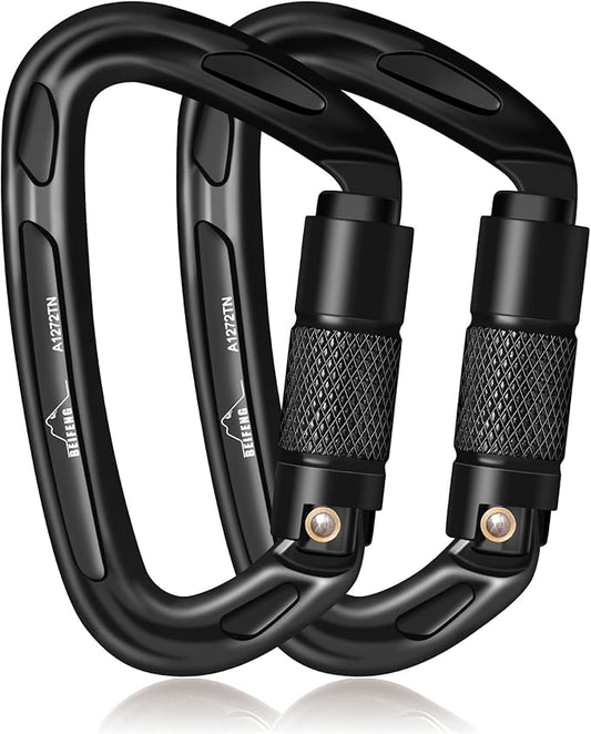 BEIFENG 25KN Auto Locking Carabiner - UIAA Certified Heavy Duty Climbing Carabiners for Rock Climbing, Camping, Rappelling, Hunting, Rescue Equipment - Professional Carabiner Clips (Black)-StrideForce Fitness