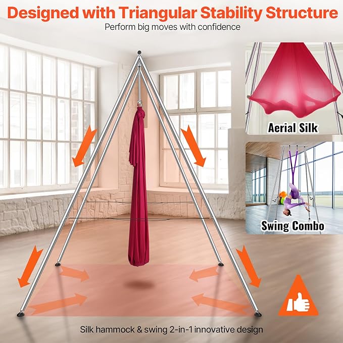 VEVOR Aerial Yoga Frame, 9.67 ft Height Swing Stand, Max 551.15 lbs Load Chrome-Plated Steel Pipe Inversion Yoga Rig for Indoor Outdoor Use-StrideForce Fitness