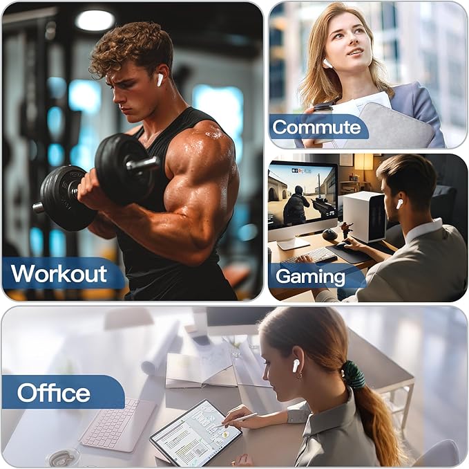 kurdene Wireless Earbuds Bluetooth 5.4 Headphones 60H Playtime Deep Bass Stereo Ear Buds with Mic Comfort Lightweight in Ear Earphones for Workout/Running White-StrideForce Fitness