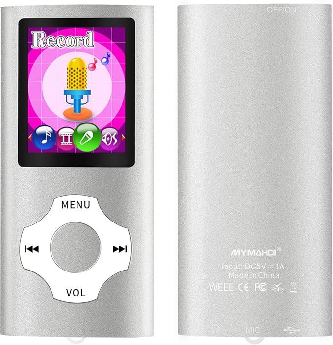 Mymahdi MP3/MP4 Portable Player,1.8 Inch LCD Screen,Max Support 64GB,Silver-StrideForce Fitness