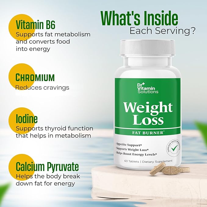 DR VITAMIN SOLUTIONS Fat Burner for Women & Men - Weight Loss Supplements with Green Tea Extract, Chromium, Vitamin B6 - Energy Booster, Belly Fat Burner & Appetite Suppressant Diet Pills - 60 Tablets-StrideForce Fitness