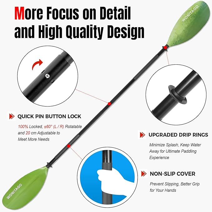 Kayak Paddles with Alloy Shaft and PP Blade, Floating Kayaking Oars, Adjustable 230-250 cm/90-98 Inches, 210-230 cm/82-90 Inches-StrideForce Fitness