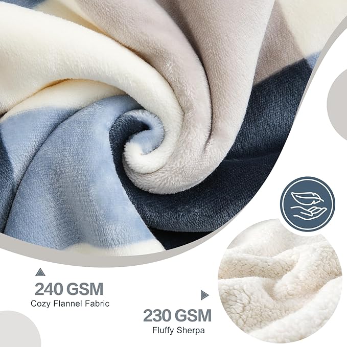 PU MEI Sherpa Fleece Throw Blanket 60" x 80" Reversible Plush Fluffy Large Big Blanket Lattice Flannel Blankets for Sofa Couch Bed (Grey-Soft Blue, 60"*80")-StrideForce Fitness