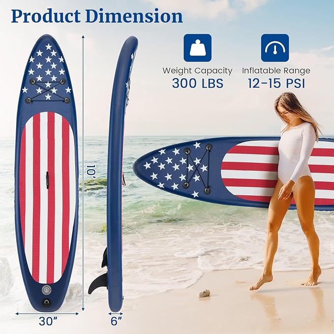 GYMAX Stand Up Paddle Board, Inflatable SUP with Wide Non-Slip EVA Deck, Accessories-Leash, D Rings, Hand Pump, Adjustable Paddle & Backpack, Paddle Boards for Adults Youth-StrideForce Fitness