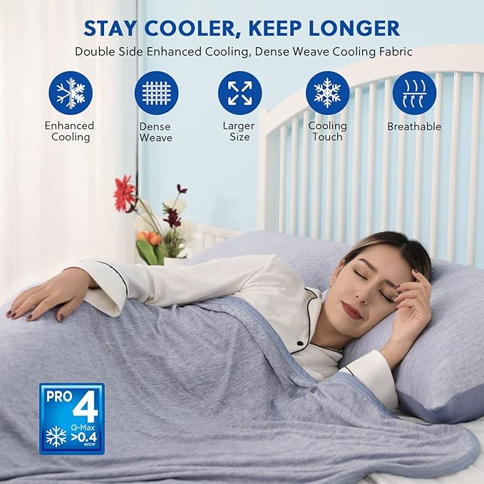 HOMFINE Cooling Blankets for Hot Sleepers - Summer Blanket Thin Lightweight Breathable Soft Double Side Enhanced Cooling for Bed Couch Sofa, Keep Cool for Night Sweats (Blue, 60 x 80 inches)-StrideForce Fitness