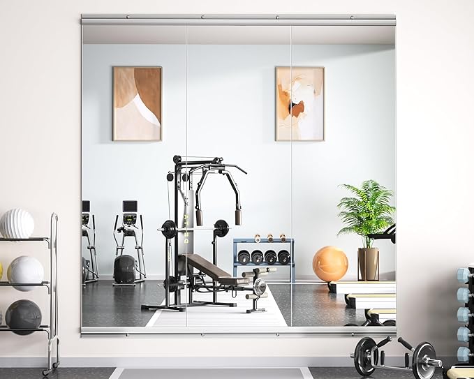 Hasipu Home Gym Mirror 55" L x 17" W - 3PCS Large Full Body Mirror for Yoga, Wall-Mounted Mirrors for Fitness, Garage, Dance Studio, 0.16in Tempered Glass Frameless-StrideForce Fitness