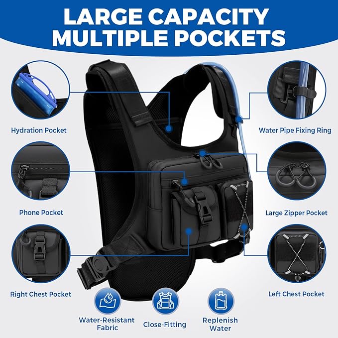 USA Original Patent Running Hydration Vest Backpack, Lightweight Chest Pack with 2.0L Water Bladder Bag Daypack for Hiking Running Cycling Race Marathon for Women Men-StrideForce Fitness